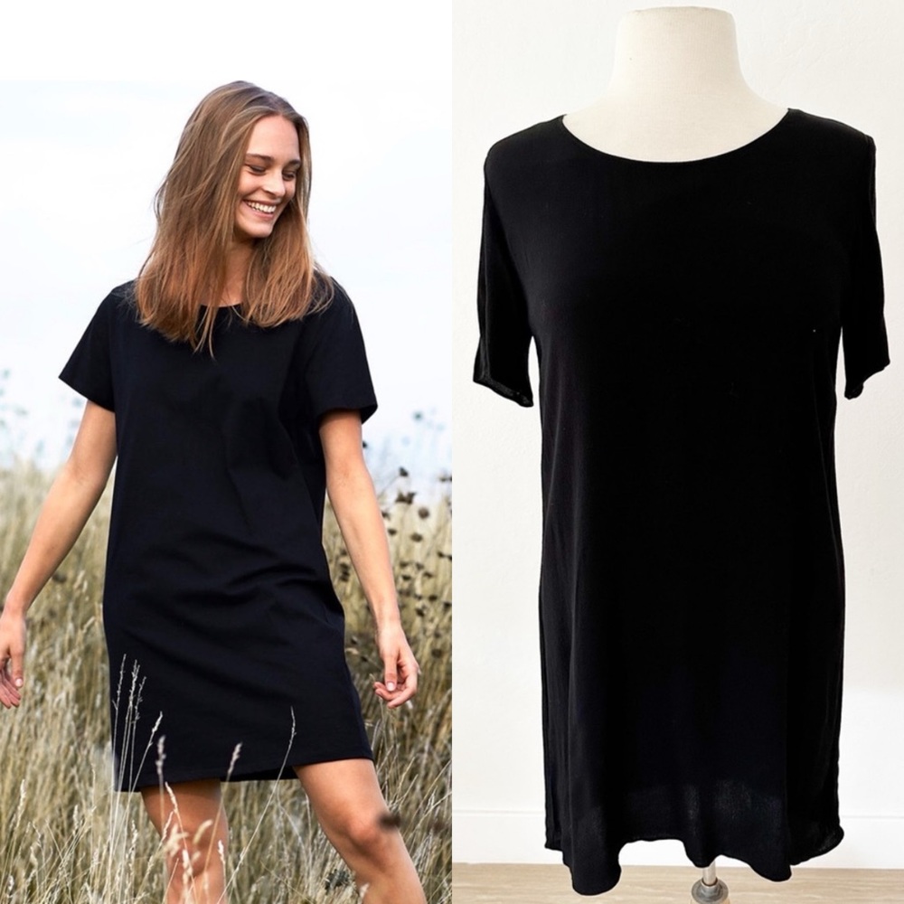 Wilfred Free Aritzia Teigen Black 90s Crepe Mini Shift T-Shirt Dress | Small